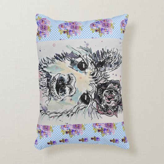 Joli Coussin d'accent aquarelle Alpacca Lama fleur (Devant(Vertical))
