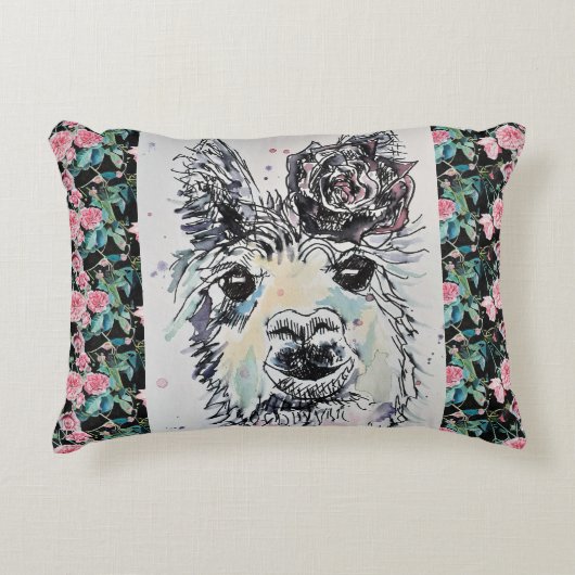 Joli Coussin d'Accent Aquarelle Roses Alpacca Lama (Devant)