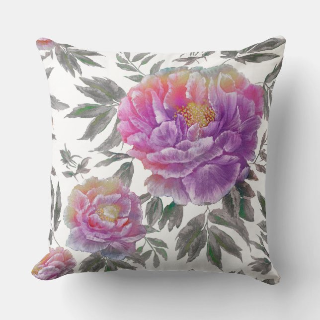 Joli Coussin d'aquarelle rose/pourpre fleuri (Recto)