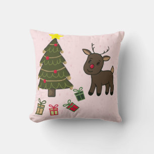 Joli coussin d'arbre de Noël et de renne