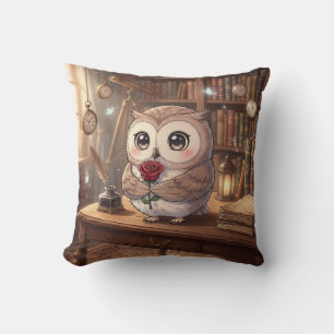 Joli Coussin de Bibliothèque Rose à la Chouette