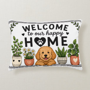 Joli Coussin de Bienvenue Recto-Verso avec Chien e