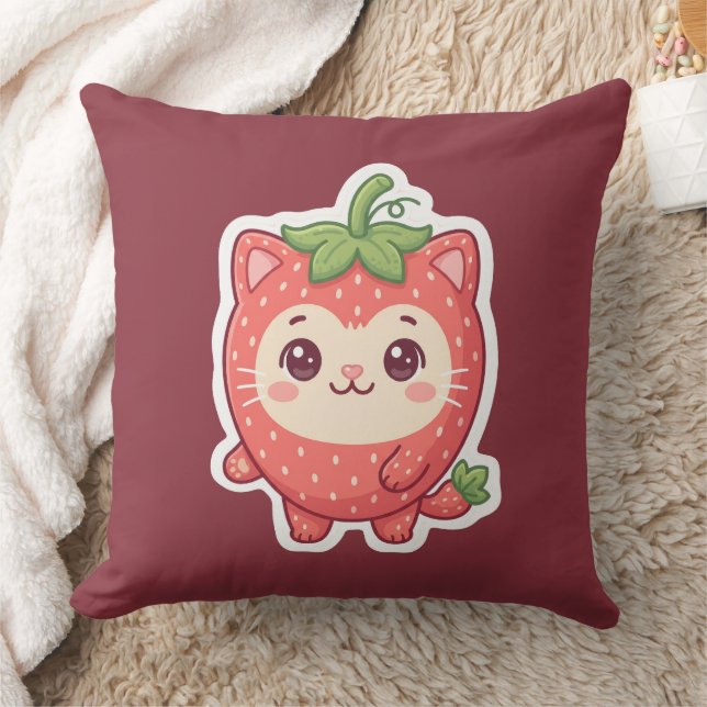 Joli Coussin de Chat Kawaii aux Fraises (Couverture)