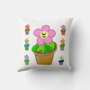 Joli Coussin de Jet Carré Fleurs en Pot Rosy Posy