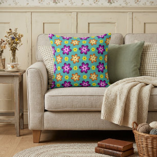 Joli Coussin de Jet Émouvant Fleurs Rétro Colorées