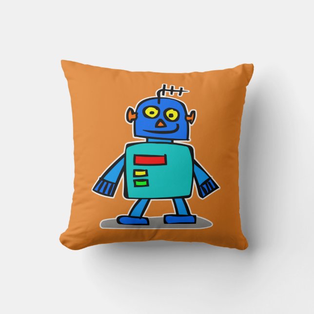 Joli Coussin de Jeté de Robot Bleu, Robot de Dessi (Recto)