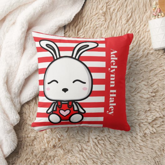 Joli Coussin de Jeté Lapin Rouge Rayé (Couverture)