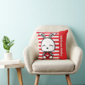 Joli Coussin de Jeté Lapin Rouge Rayé (Chaise)