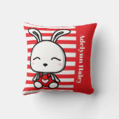 Joli Coussin de Jeté Lapin Rouge Rayé (Verso)