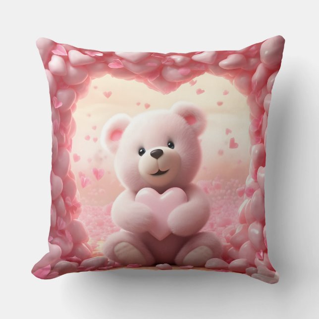 Joli Coussin de Jeté Ourson de la Saint-Valentin (Recto)