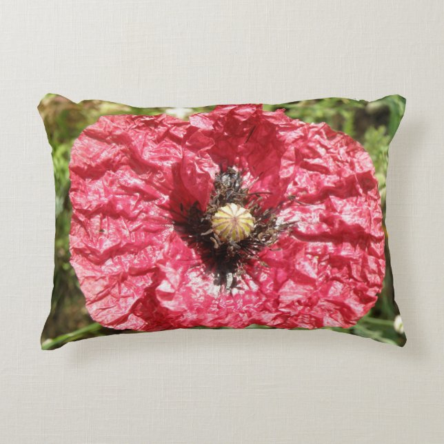 Joli Coussin de la fleur de pavot rouge (Devant)