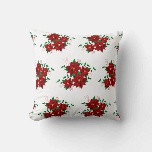 Joli Coussin de Lancement Fleurs Rouges de Noël (Recto)