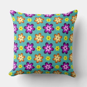 Joli Coussin de Lancer de Fleurs Rétro Colorées Gr