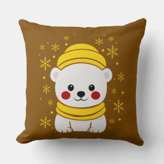 Joli Coussin de Lancer d'Ours Polaire d'Hiver