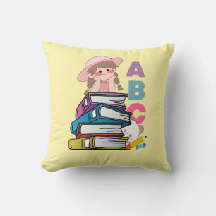 Joli Coussin de Lancer Fille Livres ABC 