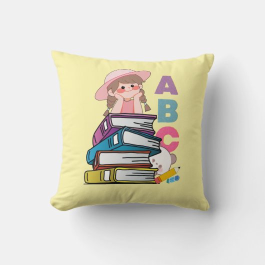 Joli Coussin de Lancer Fille Livres ABC (Recto)