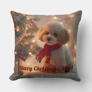 Joli Coussin de Noël Caniche Décoration de Fêtes