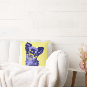 Joli Coussin Décoratif Chihuahua Abstrait Bleu