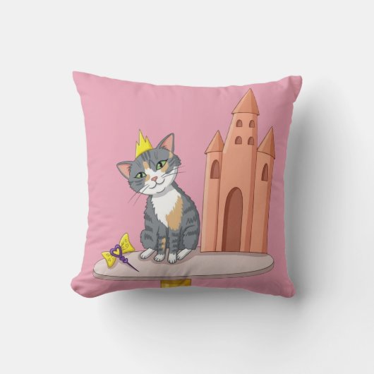 Joli Coussin Décoratif de Chat Princesse avec Chât (Recto)