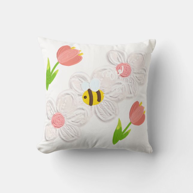 Joli Coussin Floral de Printemps Abeille (Recto)