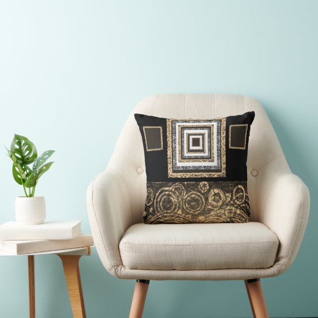 Joli coussin jeté noir et or blanc (Chaise)