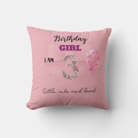 Joli Coussin pour les 3 ans d'une Fille (Recto)