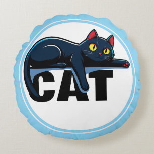 Joli Coussin Rond à Jeter avec Chat Noir et Cadre