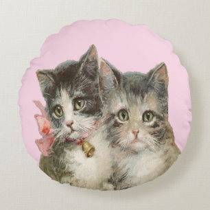 Joli coussin rond avec photo ou image de chat vint