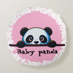 Joli Coussin Rond Bébé Panda Rose éclaboussé