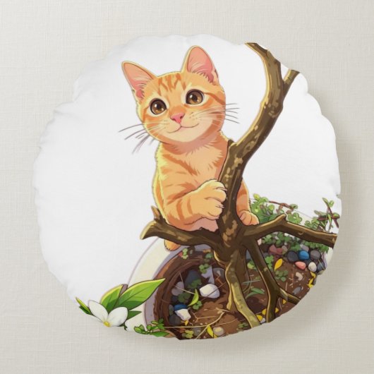 Joli Coussin Rond Chat Orange (Devant)