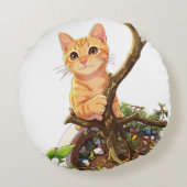 Joli Coussin Rond Chat Orange (Dos)