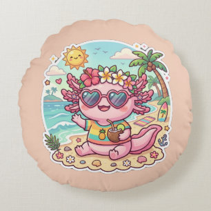 Joli coussin rond d'axolotl de plage pour les vaca