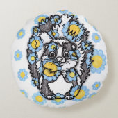 Joli coussin rond de mouffette aux fleurs bleues (Dos)