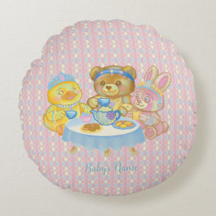 Joli Coussin Rond Fille Rose Thé Jouet