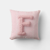 Joli coussin rond lettre F en crochet rose bohème (Recto)