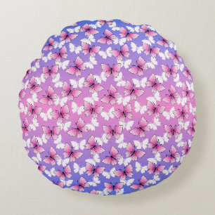 Joli Coussin Rond Papillon Rose et Blanc