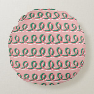 Joli Coussin Rond Rose et Vert à Boucles