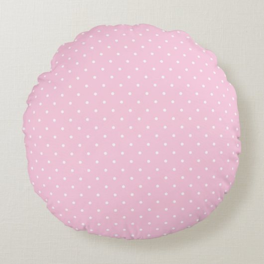 Joli Coussin Rond Rose Pâle et Blanc à Points (Devant)