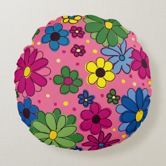 Joli Coussin Rose avec Fleurs Colorées (Devant)