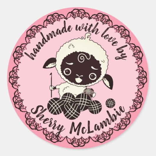 Joli crochet agneau crochet fait main avec sticker (Devant)