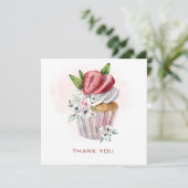 Joli cupcake à l'aquarelle, fraise, merci floral (Debout devant)