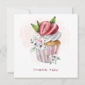 Joli cupcake à l'aquarelle, fraise, merci floral (Devant)