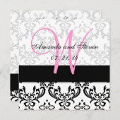 Joli Damask Faire-part de mariage Monogramme rose (Devant / Derrière)