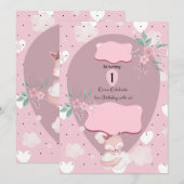 Joli dans Renard Rose 1ère invitation Anniversaire (Devant / Derrière)