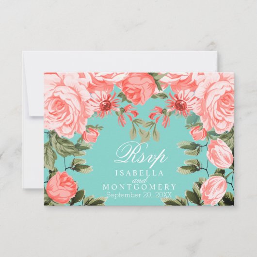 Joli design floral Turquoise et corail - RSVP (Devant)