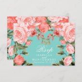 Joli design floral Turquoise et corail - RSVP (Devant / Derrière)