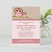 Joli dessin Chouette rose Bébé Douche Invitations (Debout devant)