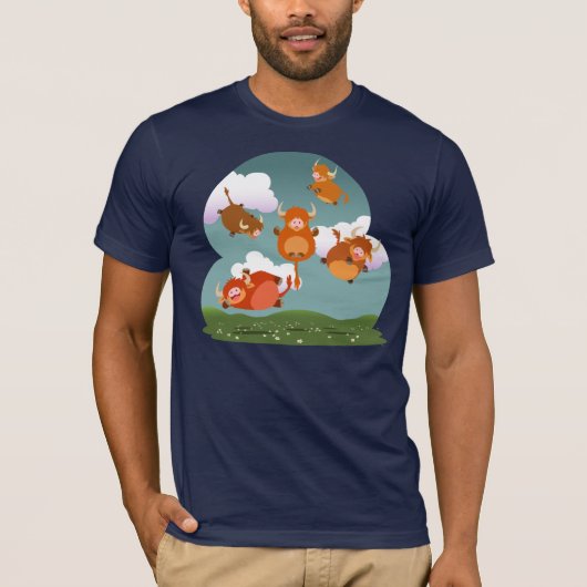 Joli dessin lévitant T-shirt vaches Highland (Devant)