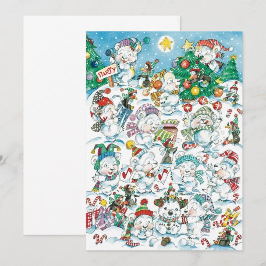 Joli dessin Noël Ours Polaire Invitation de fête (Devant / Derrière)