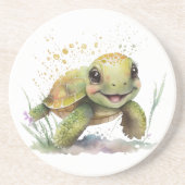 Joli Dessous de verre en grès de Tortue gaie (Devant)